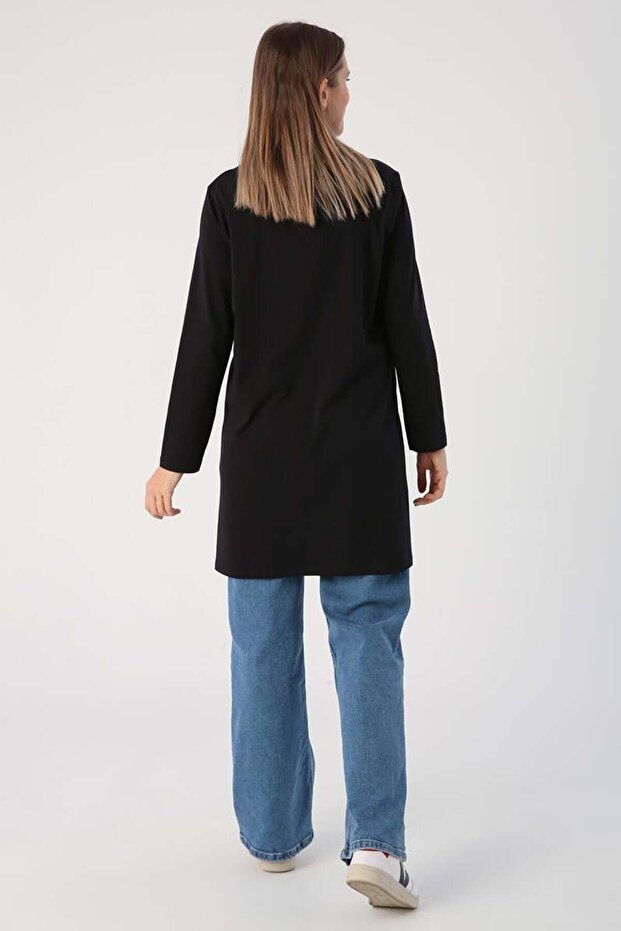 Siyah-Basic Pamuklu Süprem Sweat Tunik - 4
