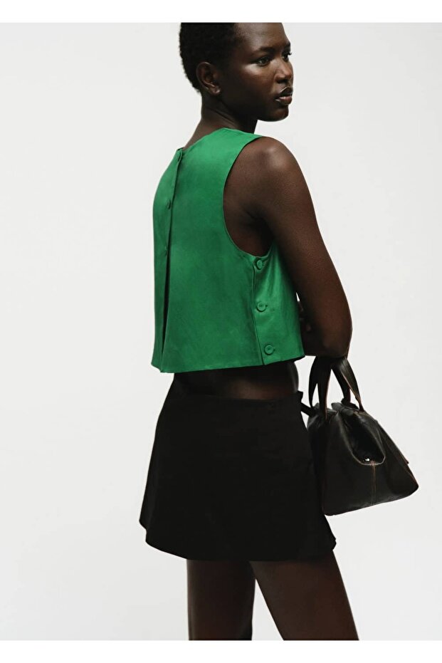 Düğmeli keten karışımlı bluz - 7