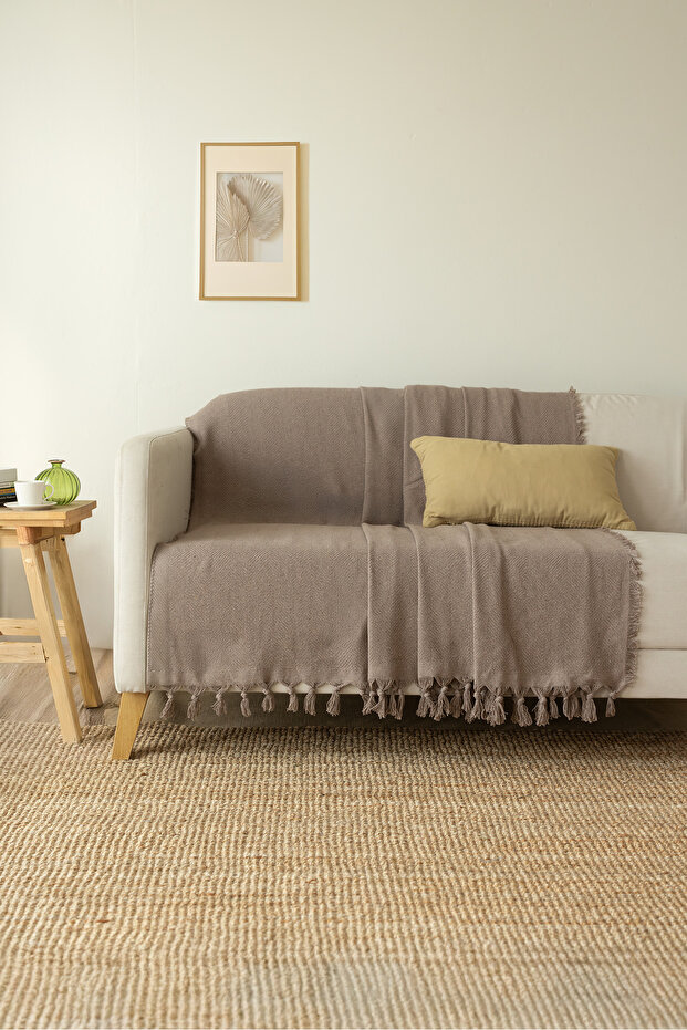 Koltuk Örtüsü 170 X 210 Cm Kanepe Çekyat Örtüsü %100 Pamuklu Yikanabilir Sade Şal - 1