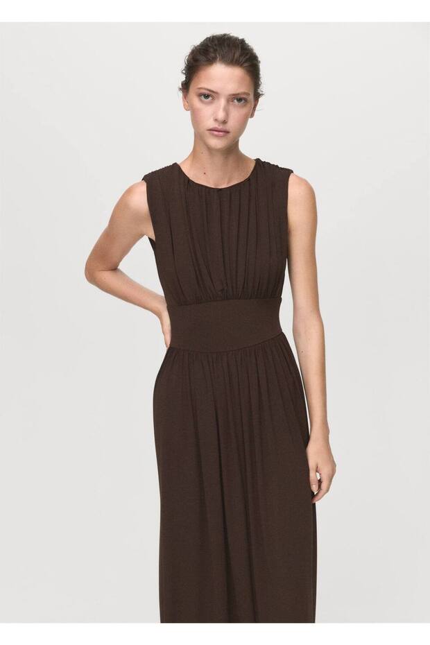 Büzgülü uzun elbise - 1