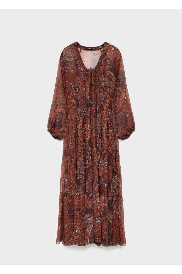 Şal desenli oversize elbise - 3