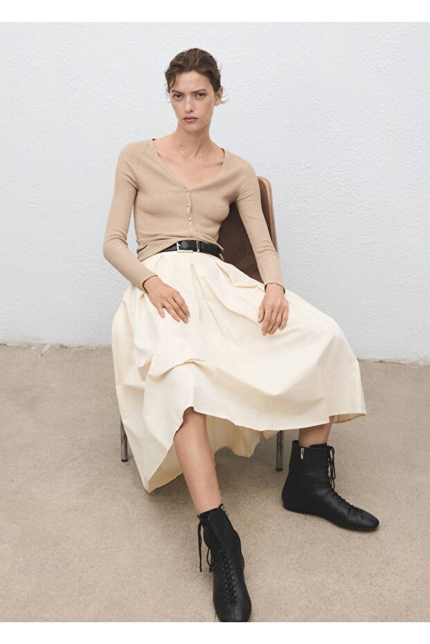 V yaka lastik örgü kazak - 8