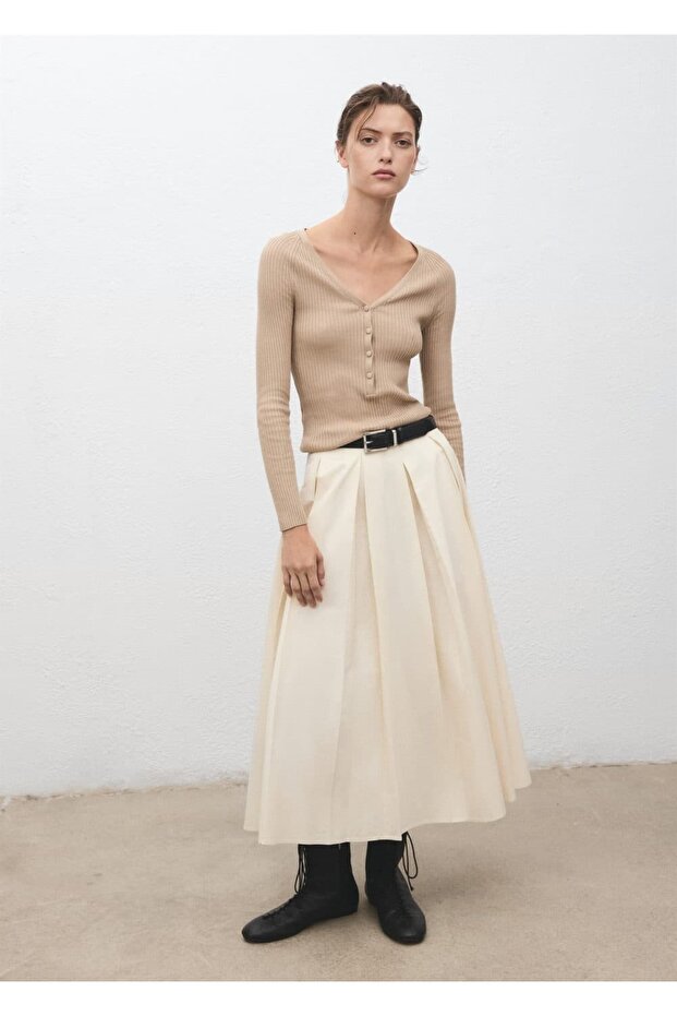 V yaka lastik örgü kazak - 2