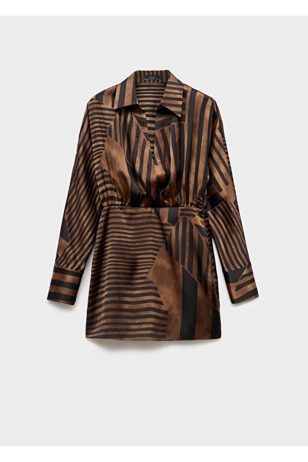 Çizgili saten elbise - 3