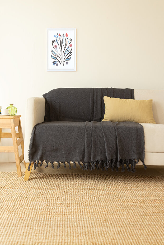 Koltuk Örtüsü 170 X 210 Cm Kanepe Çekyat Örtüsü %100 Pamuklu Yikanabilir Sade Şal - 1