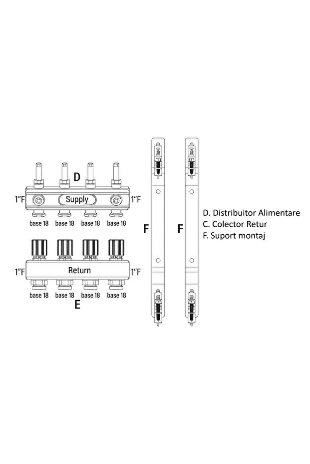 R553KY064 distributor-collector set, 4 circuits, mounting brackets, flow meters - 4