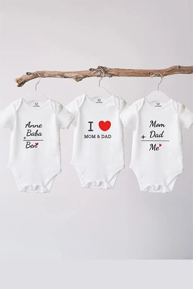 3-Piece Mom and Dad Set 100% Cotton Baby Bodysuit Set