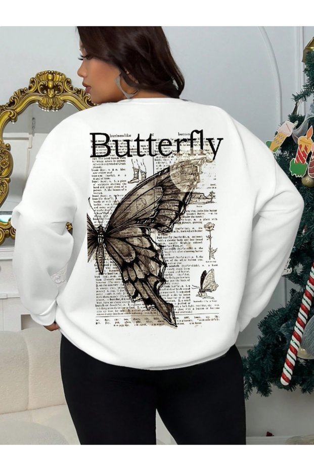 Unisex Women/Men Butterfly Custom Printed Colorful Oversize Crew Neck Cotton Sweatshirt