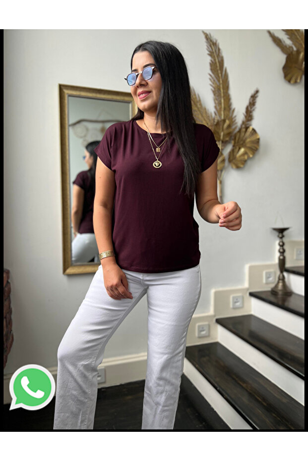 Γυναικείο μπλουζάκι Basic Casual μπορντό - 1