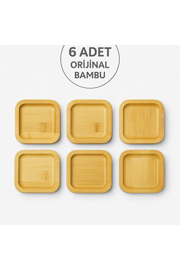 ORJİNAL BAMBU 6'lı Kare Çerezlik Bambu Servis Kasesi - 1