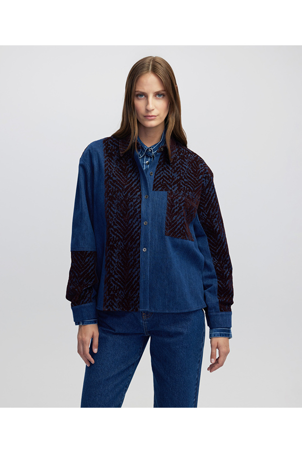 Denim mix gömlek - 1
