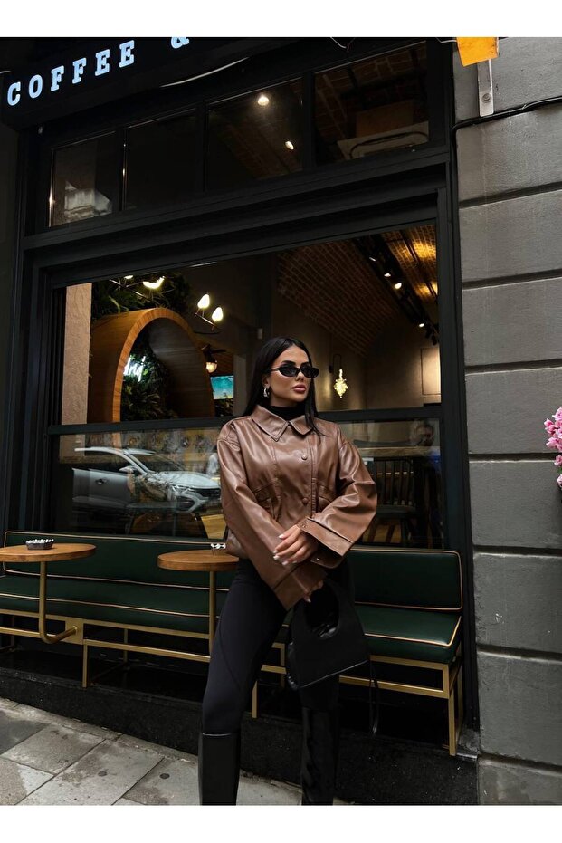 Дамско кожено яке с копчета - 1