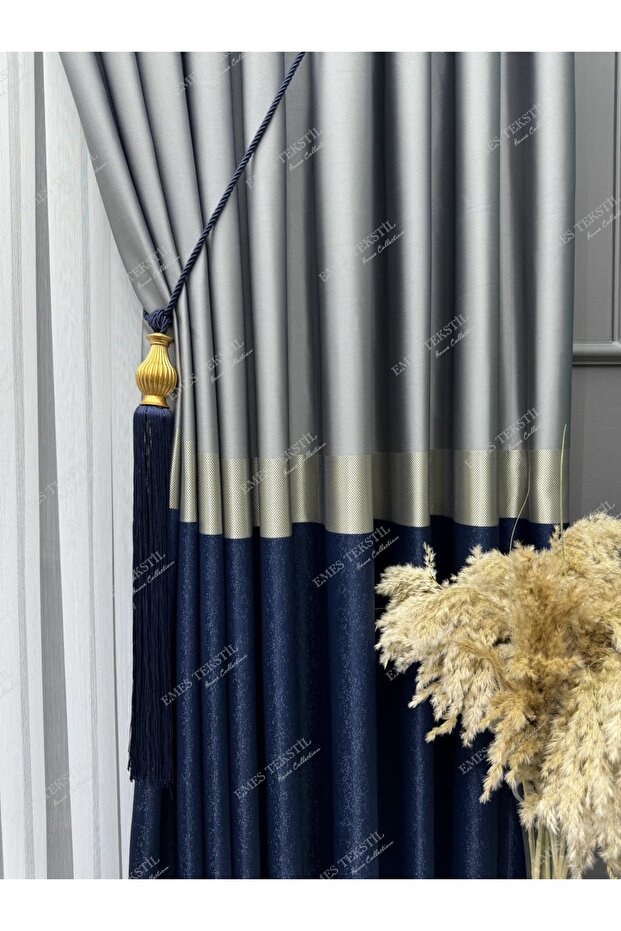 Panel Backdrop Curtain, Azra, Luxury, Gray Gold Navy Blue, Blackout, Backdrop Curtain, Tulle Curtain, Regular Pleat, Single Wing