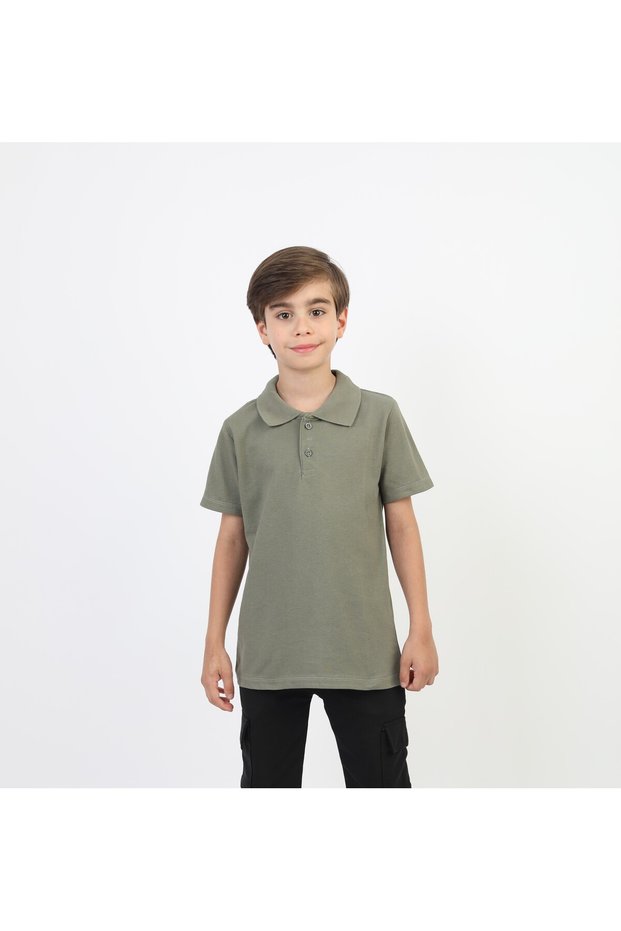 Unisex Khaki Polo Collar T-Shirt - School T-Shirt