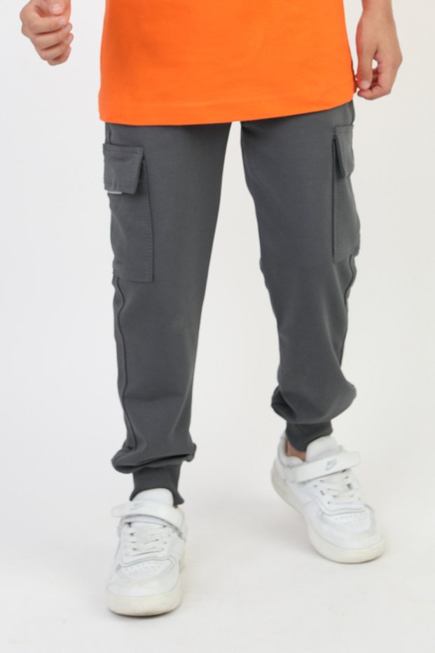 Unisex Ribbed Cargo Pocket Gray School Pants