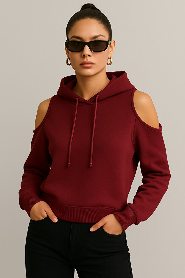 Women's Open Sleeve Detailed Hooded Sweatshirt