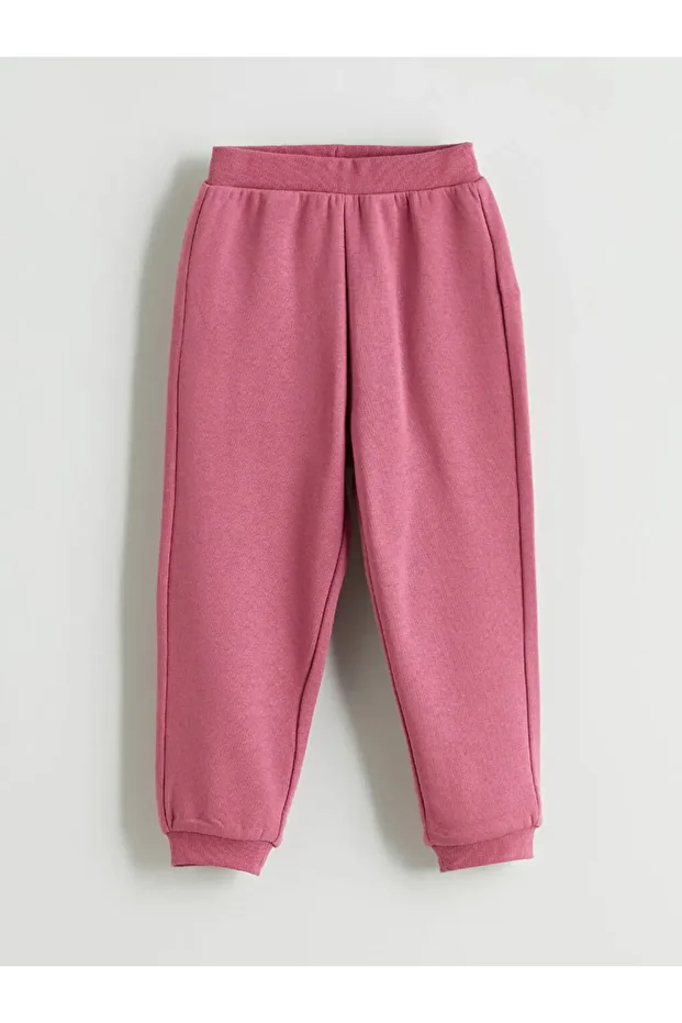 LCW Kids Pembe Beli Lastikli Kalın Basic Kız Çocuk Eşofman Alt - 1