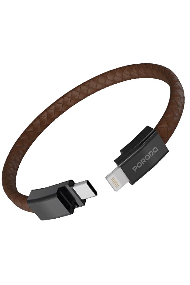 USB-C to Lightning Wristband Cable, 27W PD, 480Mbps, Magnetic Clasp, Braided – Brown