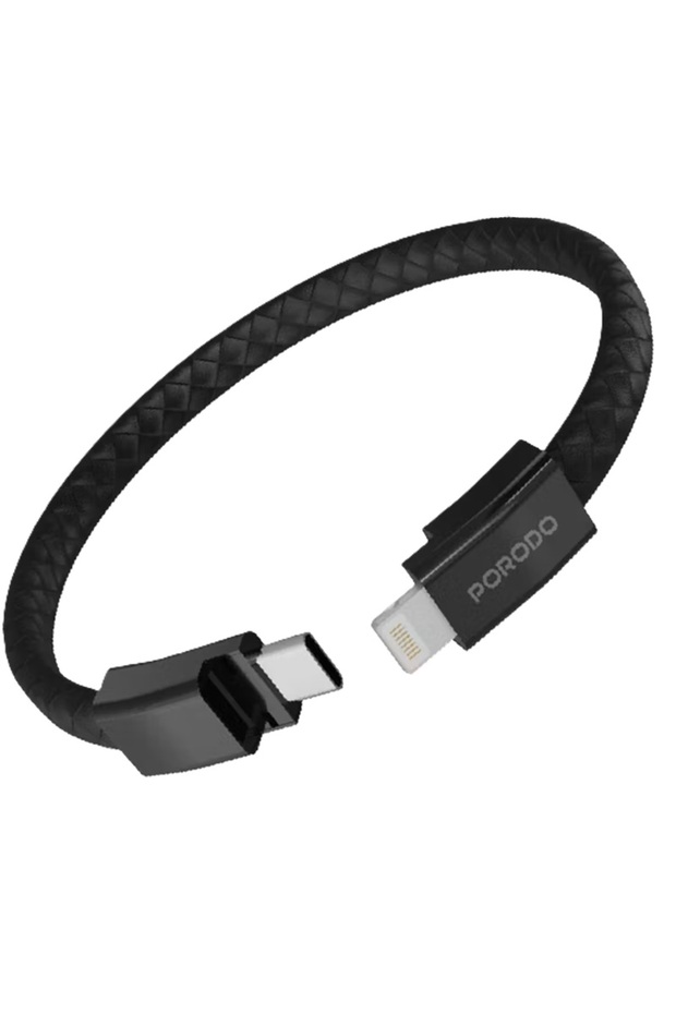 USB-C to Lightning Wristband Cable, 27W PD, 480Mbps, Magnetic Clasp, Braided – Black