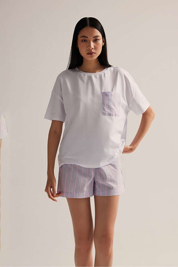 Kadın Pamuklu Kısa Kollu Pijama Üstü - 2