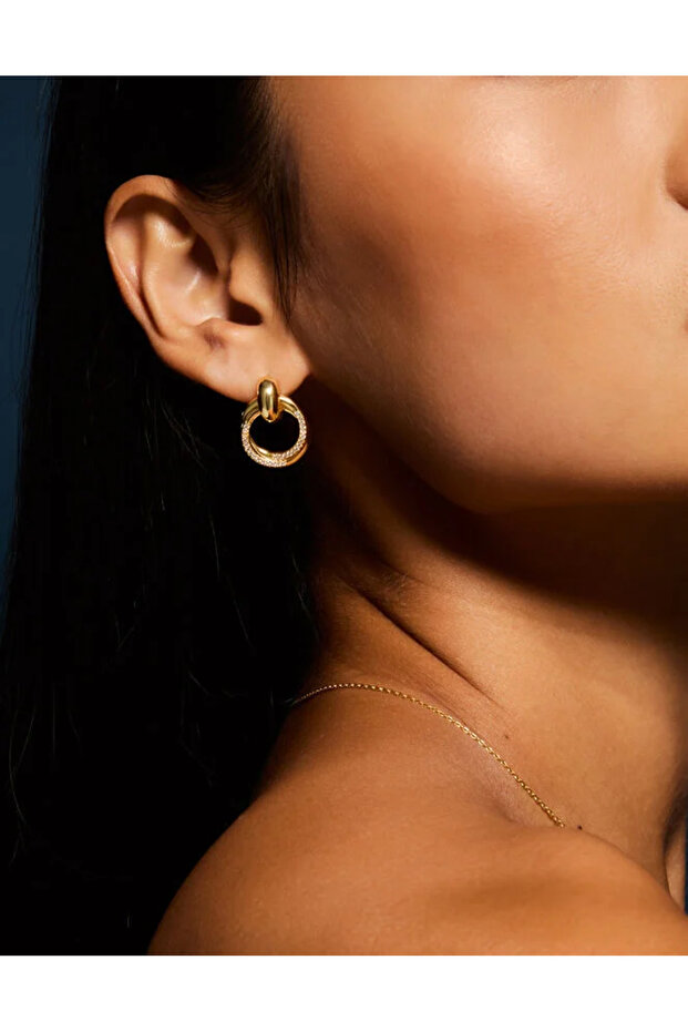 Z Parlak Kapı Kulpu Küpe Altın Kaplama - 1