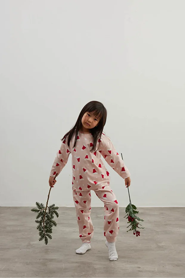 Kız Çocuk Pamuklu Uzun Kollu Pijama Takımı - 1