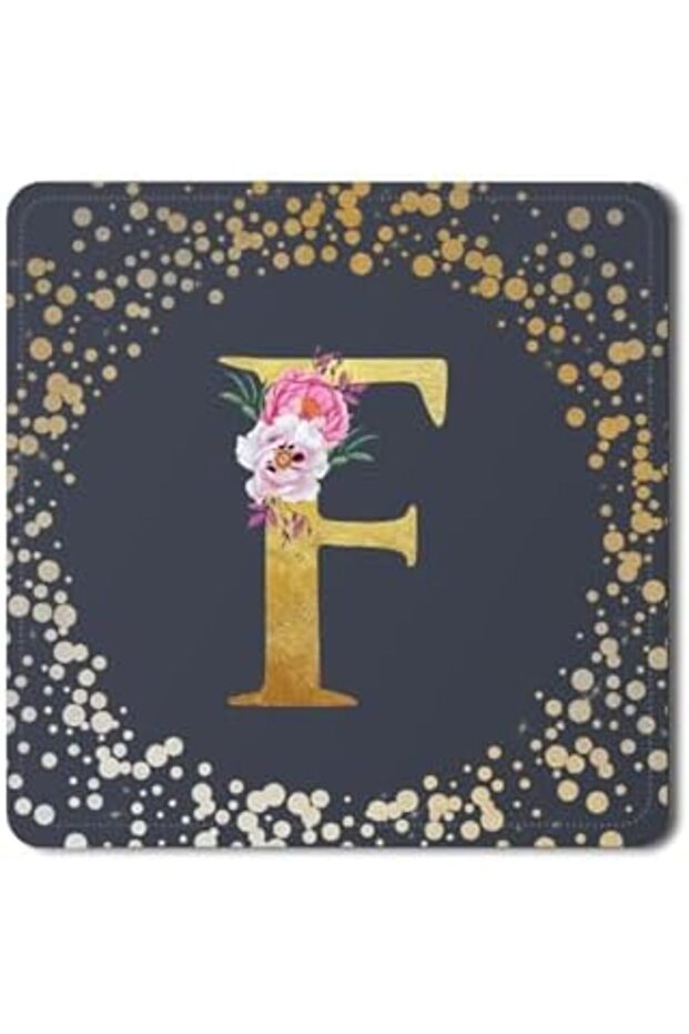 Stylizeed 2 Pack Designer Leather Coasters Mat for Beverage Drinks- Custom Monogram Initial Letter F