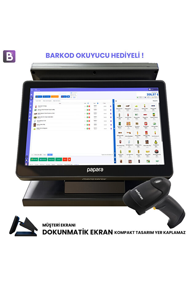 Mini POS PC (Dokunmatik) + Barkodlu Satış Sistemi (V1 - Lisans, Barkod Okuyucu Hediyeli) - 1