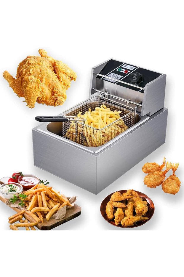 Electric Deep Fryer, 6.3QT/6L Stainless Steel Professional Commercial Frying Machine with Triple Bas