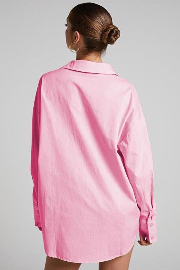 Pembe Oversize Basic Kadın Gömlek SH268 - 2