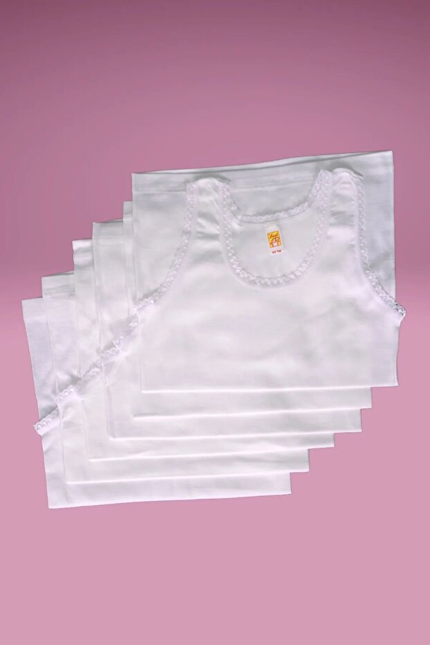 332X6 Girl's 6-Piece 100% Cotton, Combed Cotton Ribbed Lace Undershirt-White
