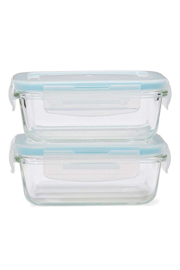 Boro Pro 2-Piece Rectangular Food Storage Container Set With Lid Blue/Clear 330ml