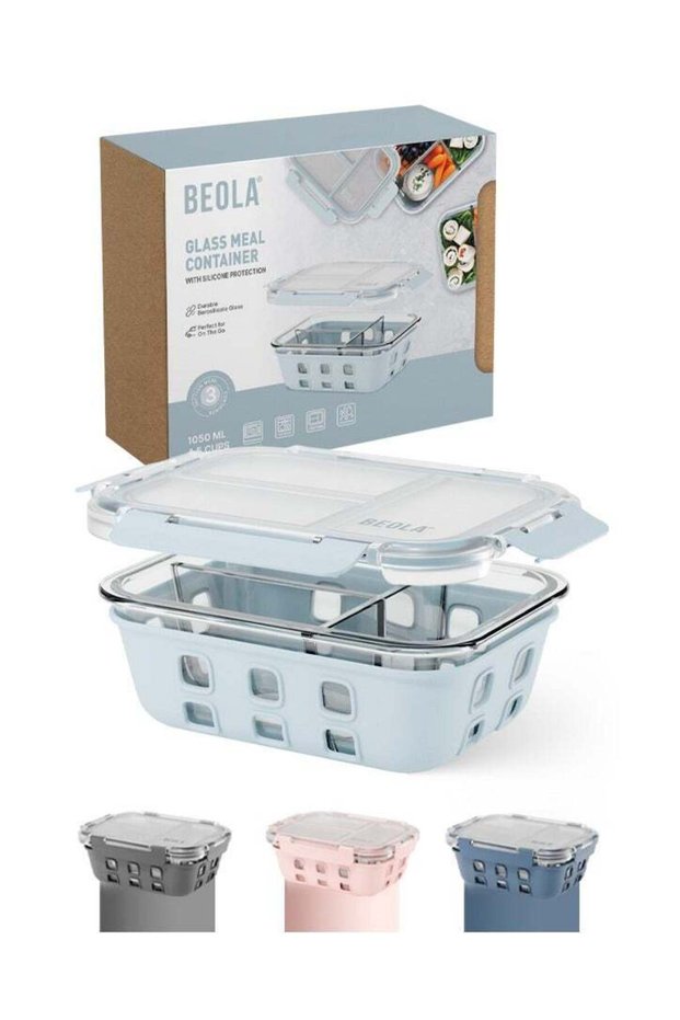 3 Compartment Glass Food Storage Container with Airtight Lid and Silicone Protection, Individually
