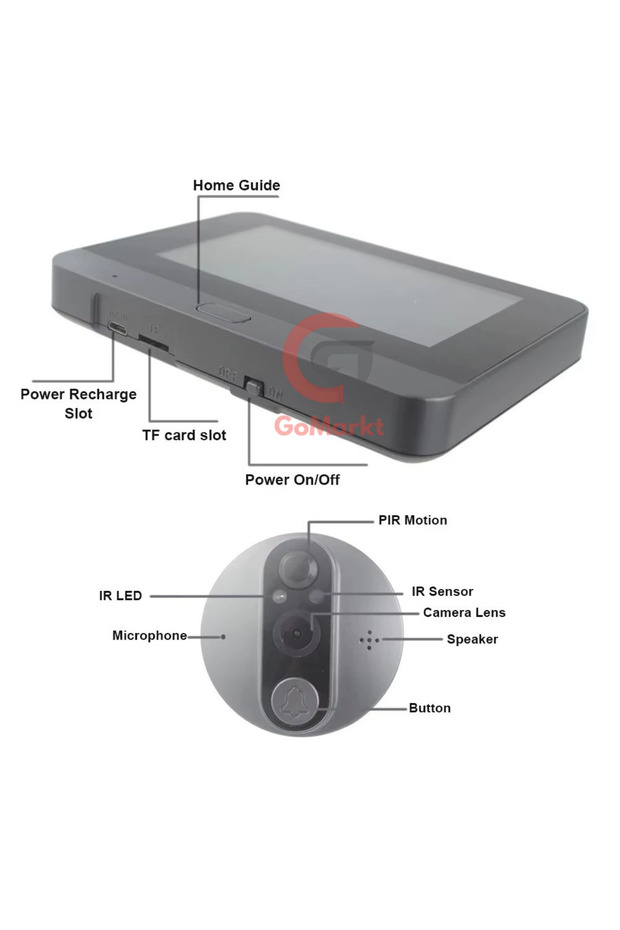 720P HD Wi-Fi Video Kapı Zili 4.3 inç Renkli Ekranlı, Gece Görüşü ve Hareket Sensörü - 7