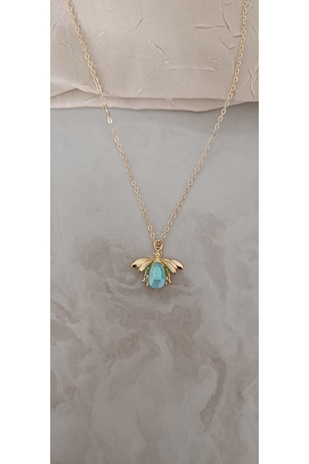 Turquoise Stone Gold Bee Women's Necklace