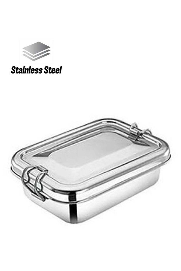 3-Pieces Rectangle Stainless Steel Lunch Box Silver 16cm