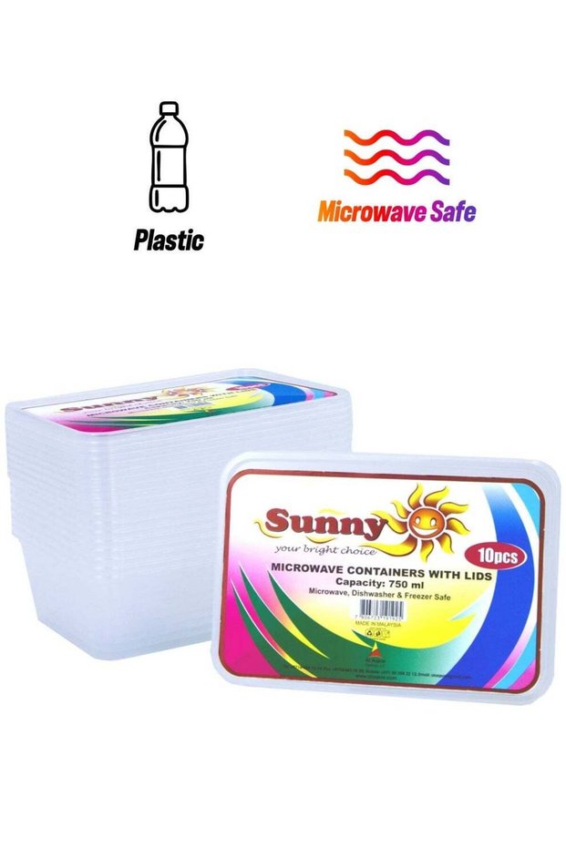 Microwave Containers With Lids Disposable Clear Plastic Rectangular 750ml, 10 Pieces