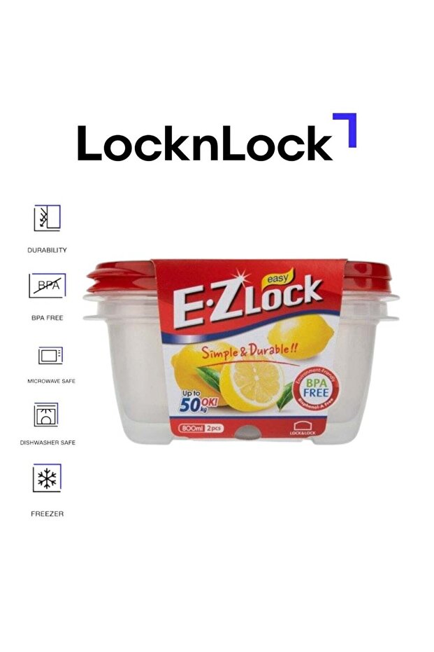 LOCK & LOCK LocknLock EzLock Rectangle Container Set - 800ml (Set of 2), Clear Base, Stackable, Mic - 1
