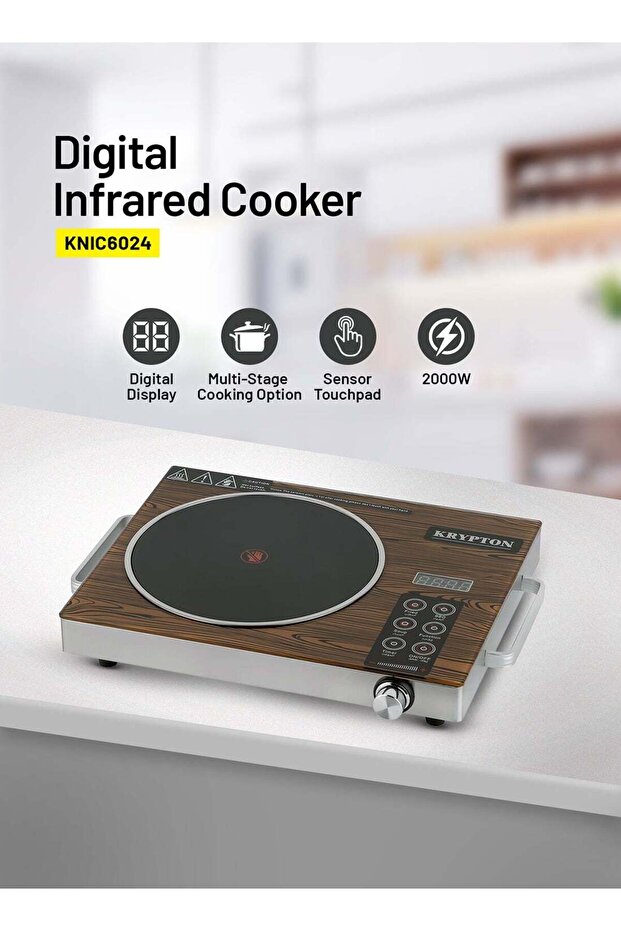 KRYPTON Digital Infrared Cooker- Single Cooking Hob, 2200-Watt Burner with Adjustable Temperature,