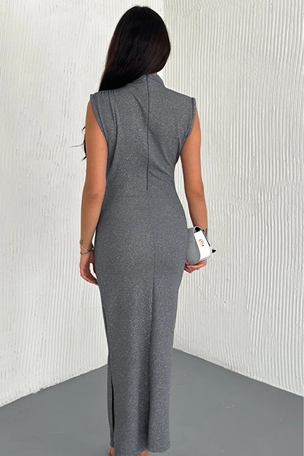 Drapeli Midi Boy Sim Detaylı Elbise - 3