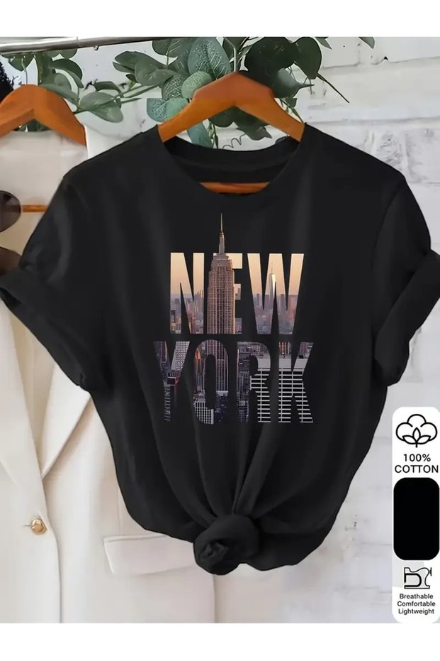 New York Visual Modern Design Custom Printed Unisex Oversize Crew Neck T-Shirt
