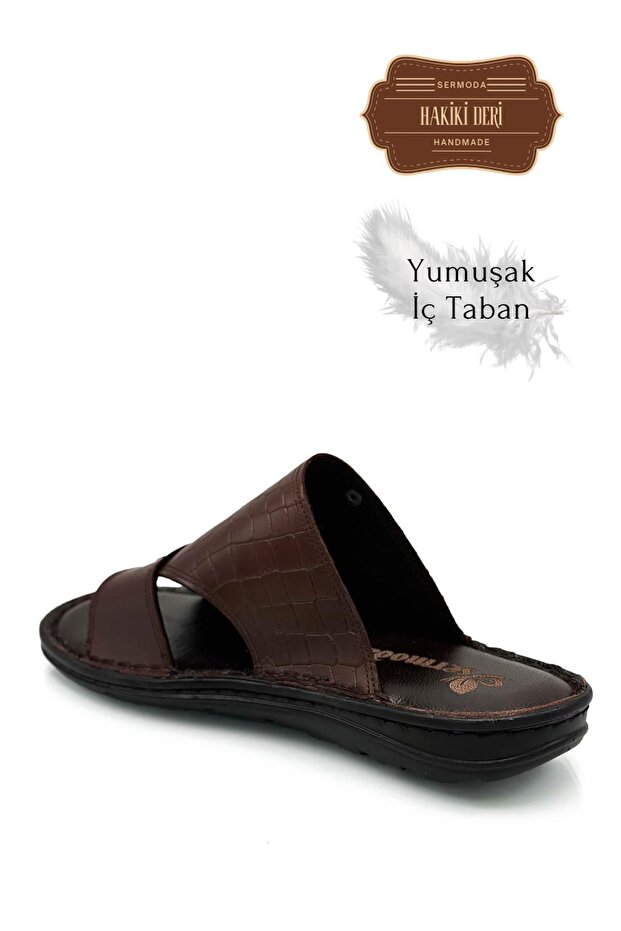 Genuine Real Leather Men's Slippers Lightweight Slippers Leather 3D Coffee - 6