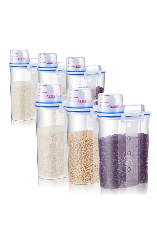 6 Pieces Rice Storage Bucket Rice Cereal Containers Dispenser Clear Kitchen Storage Bin with Measur
