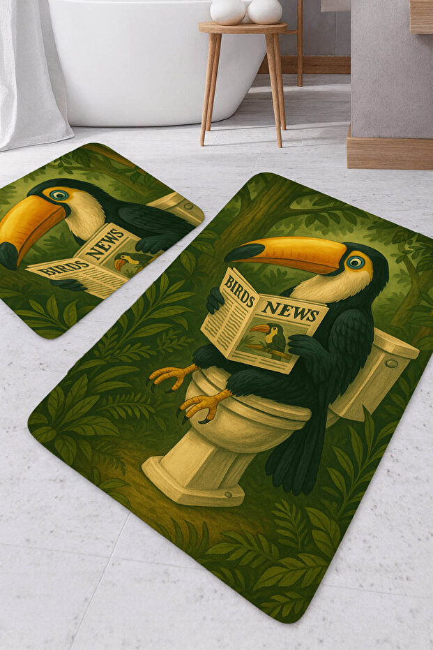Amazing | Bathroom and Toilet Mat Turkish Bird Reading Newspaper Modern Design | Mop