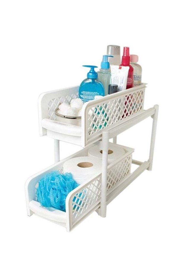 Portable 2 Tier Basket Drawers White 29.5cm