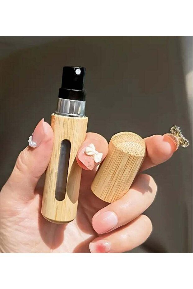 Bamboo Shell Perfume Atomizer â€“ Refillable 5ml & 8ml Mini Spray Bottles with Visible Window, Trav - 1