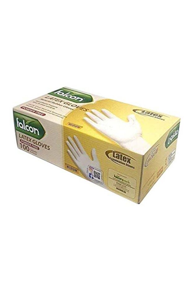 Falcon 100-Pieces Powder Free Latex Disposable Examination Gloves White Medium White Medium
