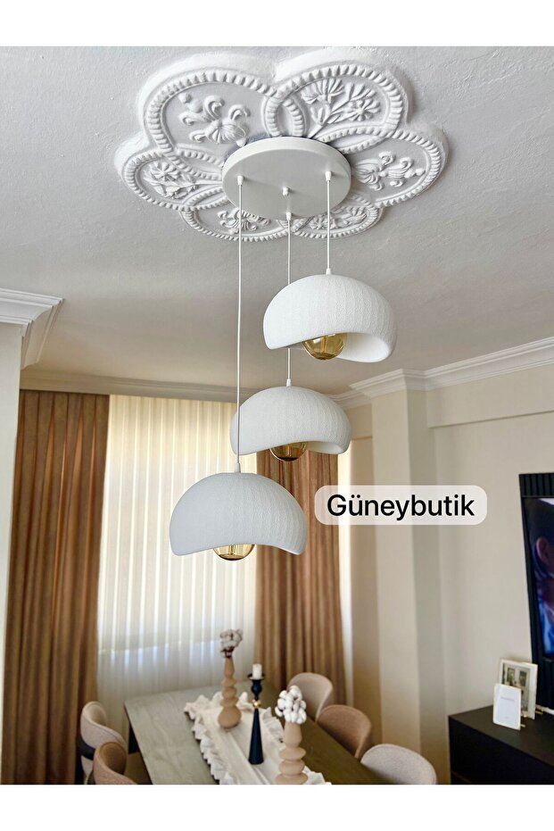 Bohem 3 Lü Sarkıt Avize Modern Beton Görünüm Rustik Ampullü E27 (Ampuller dahildir.) - 3