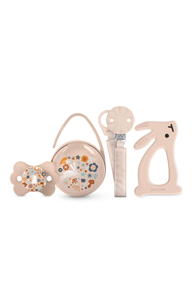 Gift Set for Newborn Baby 0-6 months Pacifiers, Fabric Ribbon Clip - Pink