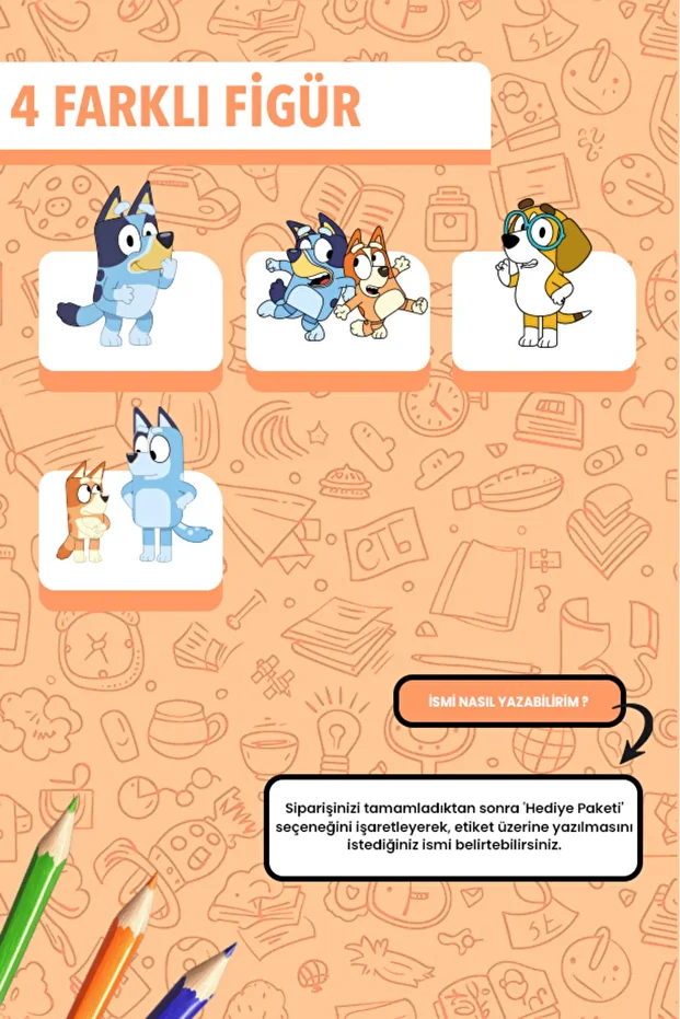 İsim Yazılabilir Bluey Temalı Kişiye Özel Okul Etiketi – Kalem & Defter İçin 200 Adet - 2